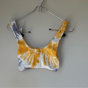 Zara yellow gray white tie dye crop top s